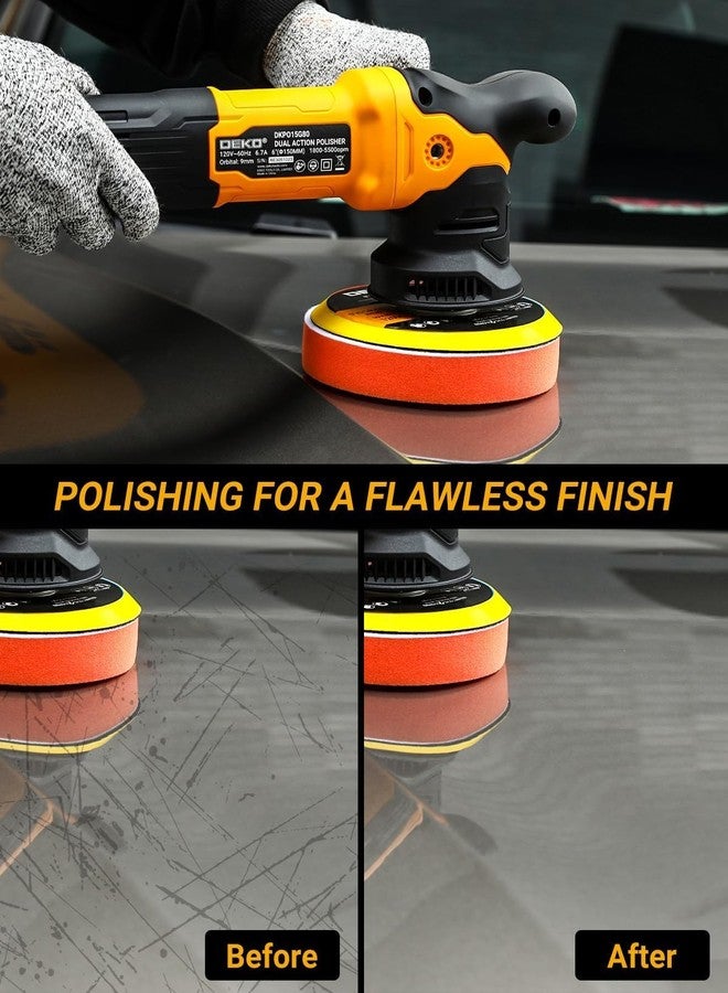 DEKOPRO Car Buffer Polisher, 6 Inch Dual Action Orbital Buffer Polisher, 6 Variable Speed 1800-5500OPM Random Polisher Kit with 4 Buffing Pads for Car Detailing Polishing Waxing, DKPO15G80-US - Image 2
